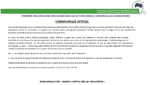 COMMUNIQUE OFFICIEL